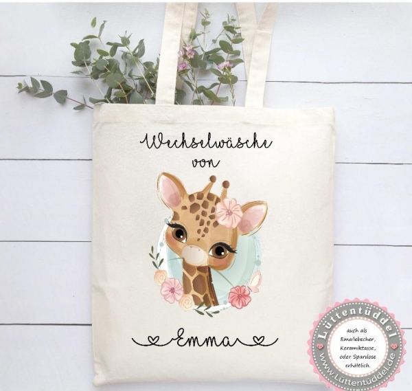süße Tasche Giraffe Wechselwäsche Wechselkleidung (personalisiert) für Kindergarten  Wunschname KITA Kindergarten Einschulung Lüttentüddel®
